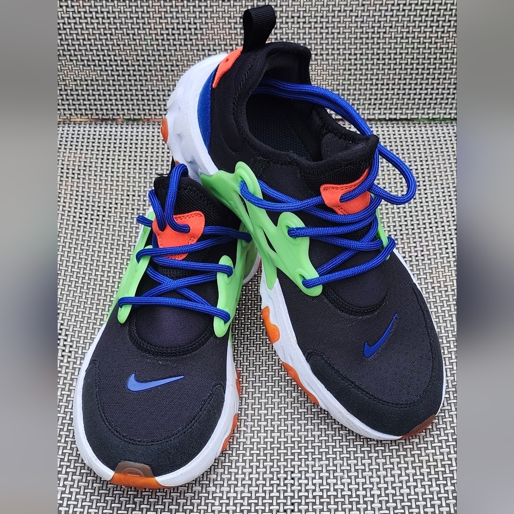 Black Nike React Presto Black and Green Nebula With Royal Blue Sneakers Size 5Y